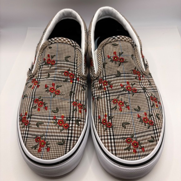 Vans Shoes - Vans Classic Slip-On Glen Plaid Floral Embroidery Sneakers Womens 7 Mens 5.5